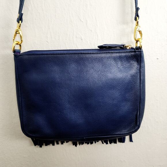 NEW ClaudiaG Willow Elegant Navy Fringe Leather Crossbody Bag - Picture 6 of 10